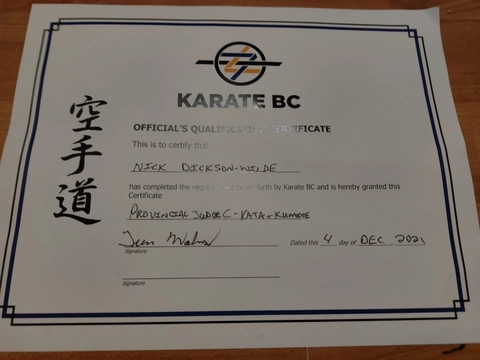 Karate BC Officials Certificate