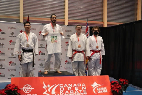 Adult male black belt winner's podium